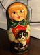 Christmas Puppies Russian Hand Painted Matryoshka 5 Pce Nesting Doll Signed