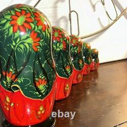 Christmas Puppies Russian Hand Painted Matryoshka 5 Pce Nesting Doll Signed