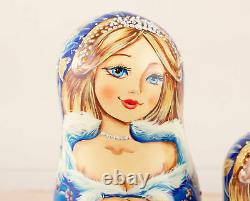 Christmas nesting dolls Snow Maiden, Russian doll with Swarovski crystals