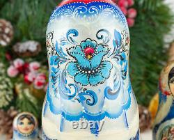 Christmas nesting dolls blue and silver Morozko, Matryoshka, Russian doll