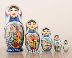 Christmas nesting dolls blue and silver Morozko, Matryoshka, Russian doll