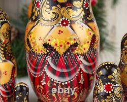 Christmas nesting dolls red and golden Nativity Matryoshka, Russian doll