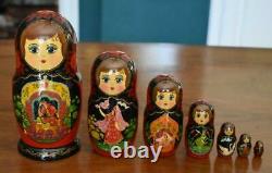 Circa 1992 Russian 7 Doll Matryoshka Nesting Doll Set #3 Fairy Tale Fable Motif