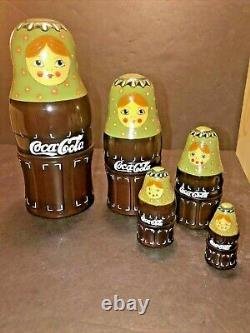 Coca-cola Russian Nesting Dolls (5-in-1) Bottles Contour Collection Folk Art