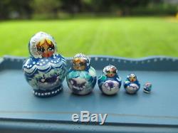 Dollhouse Miniatures Set of 5 Tiny Russian Nesting Dolls, Wooden Hand Painted