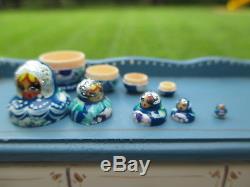 Dollhouse Miniatures Set of 5 Tiny Russian Nesting Dolls, Wooden Hand Painted