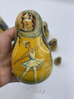 Dolls Russian Lacquer Nesting Ballet Hand Painted Signed 5