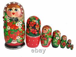 Dolls Russian Nesting With Strawberries Matryoshka Painted At Hand By Vasilkova