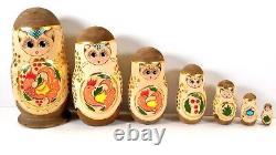 EUC 1994 Signed Russian Hand-Painted Wood Large Matryoshka 7 Nesting Dolls 8 x 4