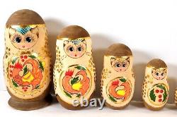EUC 1994 Signed Russian Hand-Painted Wood Large Matryoshka 7 Nesting Dolls 8 x 4