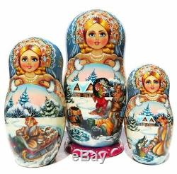 Emelya 7 Piece Russian Handmade Babushka Nesting Doll Toy Exclusive Matryoshka