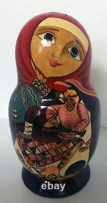 Emelya & The Pike Matryoshka Nesting Dolls Hand Painted Signed N. G. Korolyova