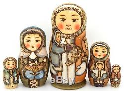 Eskimo Matryoshka Russian nesting dolls 5 HAND PAINTED by Ryabova Eskimos gift