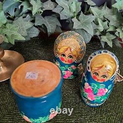 Estate VTG Hand painted Matryoshka Russian Nesting Dolls Burned Gold Rare $250.0