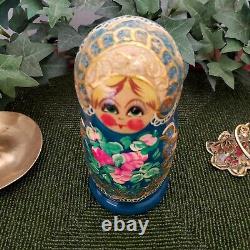 Estate VTG Hand painted Matryoshka Russian Nesting Dolls Burned Gold Rare $250.0