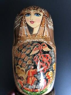 Exquisite Large Set Of Russian Nesting Dolls Firebird Hand Painted Signed