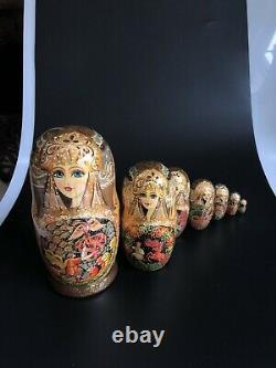 Exquisite Large Set Of Russian Nesting Dolls Firebird Hand Painted Signed
