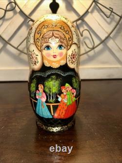 Exquisite Russian Matryoshka Folklore Handmade 7 Pce Nesting Doll Signed
