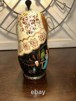 Exquisite Russian Matryoshka Folklore Handmade 7 Pce Nesting Doll Signed