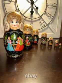 Exquisite Russian Matryoshka Folklore Handmade 7 Pce Nesting Doll Signed