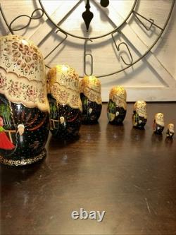 Exquisite Russian Matryoshka Folklore Handmade 7 Pce Nesting Doll Signed