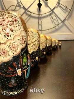 Exquisite Russian Matryoshka Folklore Handmade 7 Pce Nesting Doll Signed