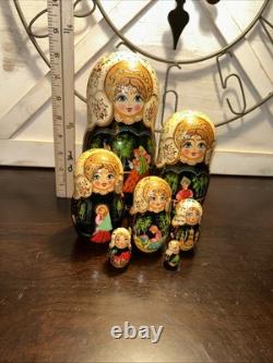 Exquisite Russian Matryoshka Folklore Handmade 7 Pce Nesting Doll Signed