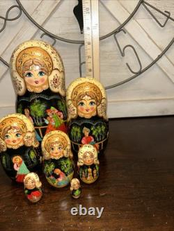 Exquisite Russian Matryoshka Folklore Handmade 7 Pce Nesting Doll Signed