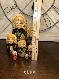 Exquisite Russian Matryoshka Folklore Handmade 7 Pce Nesting Doll Signed