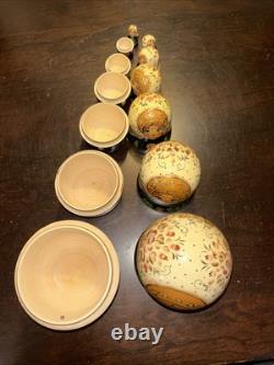 Exquisite Russian Matryoshka Folklore Handmade 7 Pce Nesting Doll Signed