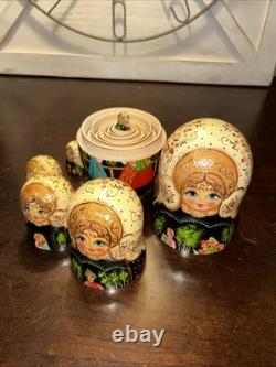 Exquisite Russian Matryoshka Folklore Handmade 7 Pce Nesting Doll Signed