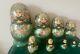 Exquisite Russian Nesting Dolls Hand Painted And Signed Gorgeous Greens And Reds
