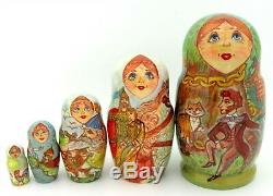 Fairy tale Pushkin Ruslan and Ludmila signed Russian Matryoshka 5 nesting dolls