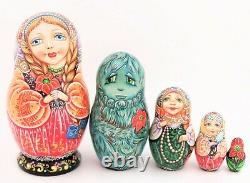 Fairy tale Scarlet Flower Russian BEAUTY & The BEAST 5 nesting dolls POKROVSKAY