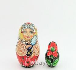 Fairy tale Scarlet Flower Russian BEAUTY & The BEAST 5 nesting dolls POKROVSKAY
