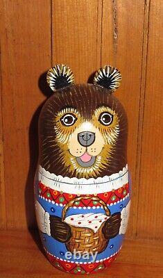 Fairy tale Three Bears & Goldilocks Nesting Russian Dolls Matryoshka 4 signed