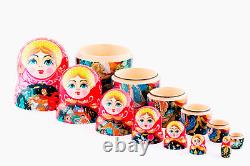 Fairy tales of Pushkin Nesting Doll 7 pcs, Matryoshka Doll 8,25 /21 cm, Palekh