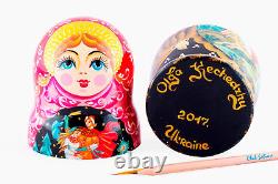 Fairy tales of Pushkin Nesting Doll 7 pcs, Matryoshka Doll 8,25 /21 cm, Palekh