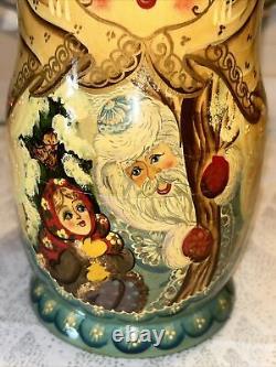 Father Christmas Matryoshka Fairytale Russian Handmade Nesting Doll- Signed 7 Pc