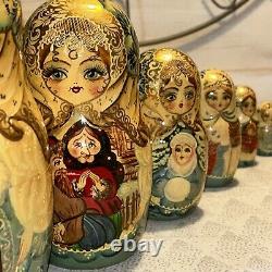 Father Christmas Matryoshka Fairytale Russian Handmade Nesting Doll- Signed 7 Pc