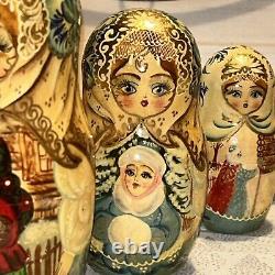 Father Christmas Matryoshka Fairytale Russian Handmade Nesting Doll- Signed 7 Pc