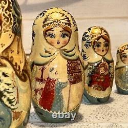 Father Christmas Matryoshka Fairytale Russian Handmade Nesting Doll- Signed 7 Pc