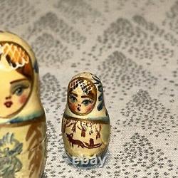 Father Christmas Matryoshka Fairytale Russian Handmade Nesting Doll- Signed 7 Pc