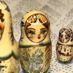 Father Christmas Matryoshka Fairytale Russian Handmade Nesting Doll- Signed 7 Pc