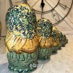 Father Christmas Matryoshka Fairytale Russian Handmade Nesting Doll- Signed 7 Pc