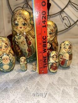 Father Christmas Matryoshka Fairytale Russian Handmade Nesting Doll- Signed 7 Pc