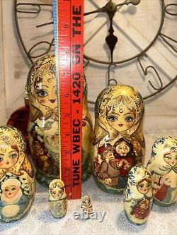 Father Christmas Matryoshka Fairytale Russian Handmade Nesting Doll- Signed 7 Pc