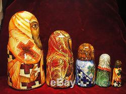 Fedoskino Lacquer Matryoshki (Russian Nesting Dolls) Saints by Eduard Makarov