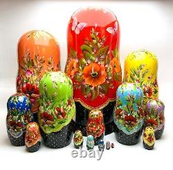 Floral Nesting Doll 15pcs 33cm, Ukrainian Art Matryoshka, Birthday Gift, Xmas
