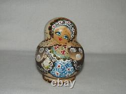 Flower Maidens Wood Burned 10 Piece Matryoshka Russian Nesting Doll Marked